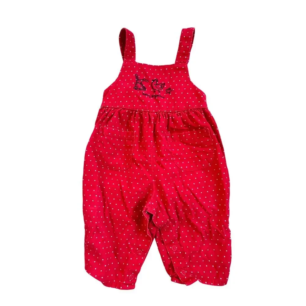 Vtg OshKosh Red Corduroy Polka Dot Overalls Embroidered Farm Animals 12M
